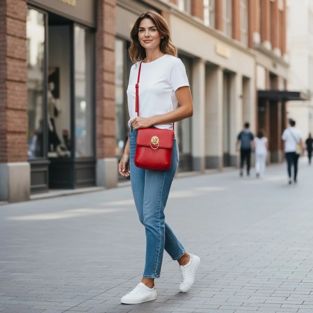 Carlos Santana Bold Red Crossbody Bag with Lion - Picture 3 of 17